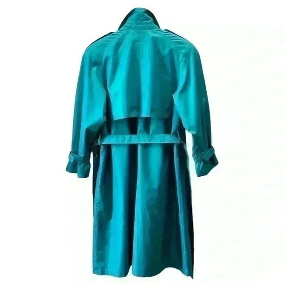 Vintage London Fog Trench Coat Iridescent Teal Green Size 10 Petite - Picture 15 of 16